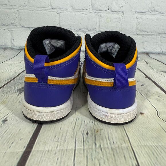 Nike Air Jordan 1 Mid Kids Size 8C Sneakers Blue Yellow Basketball School Shoes - Picture 6 of 11